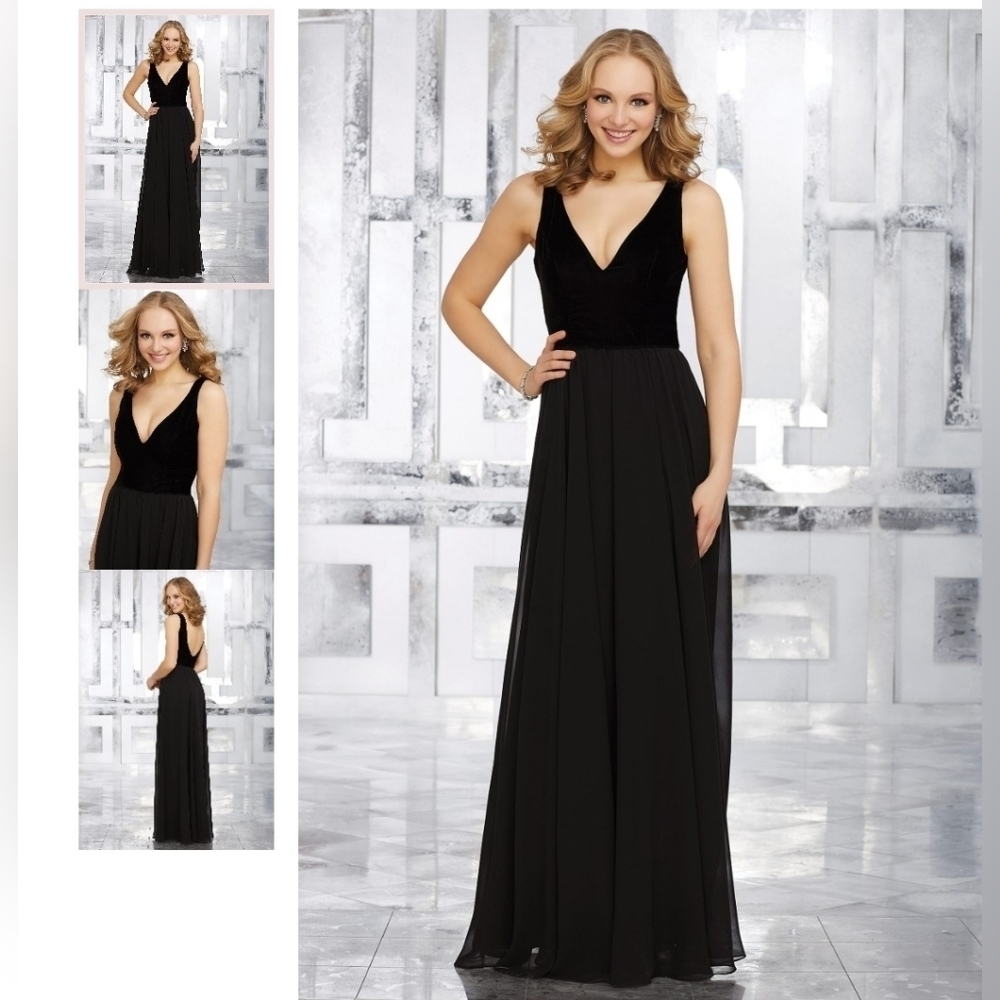 NWT Morilee Bridesmaid Dress Stretch Velvet Chiffon, V-Neckline, Burgundy Sz 16